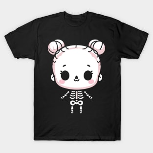Cute Kawaii Girl Skeleton | Spooky Cute Halloween Design for Girls T-Shirt
